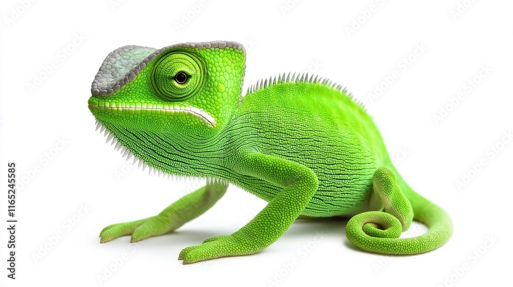 Fototapeta premium Chameleon in action studio setting animal photography white background close-up perspective wildlife concept