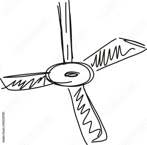 hand drawn ceiling fan vector silhouette. line art sketch