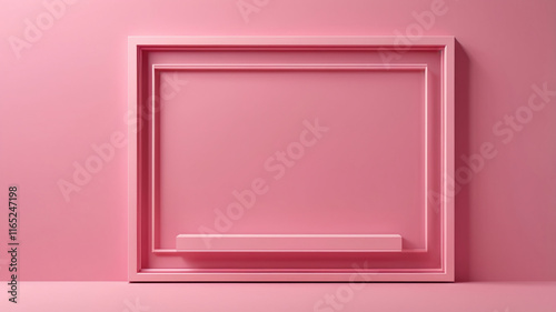 AI generative. 3d frame mock up. Modern minimlist style lines pink fale on pink background. 2 photo