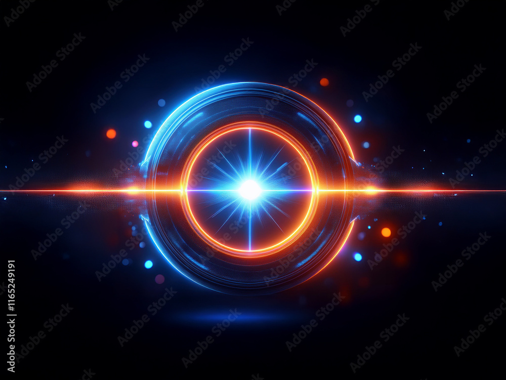 Glowing concentric circles of blue and orange light pulse with energy, creating a bright, futuristic portal effect against a dark background. A central, bright star-like point adds to the intense lum Glowing concentric circles of blue and orange light pulse with energy, creating a bright, futuristic portal effect against a dark background. A central, bright star-like point adds to the intense lum