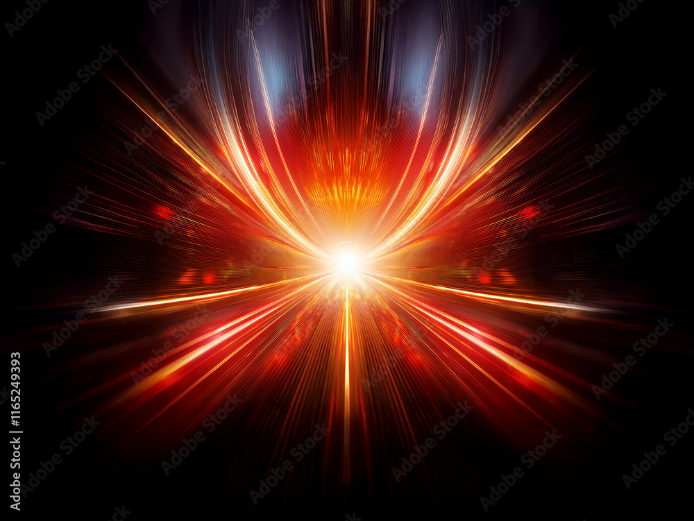 Intense light bursts outwards in a symmetrical, fiery pattern, radiating energy and speed. The dark background emphasizes the vibrant, glowing streaks of light. Intense light bursts outwards in a symmetrical, fiery pattern, radiating energy and speed. The dark background emphasizes the vibrant, glowing streaks of light.