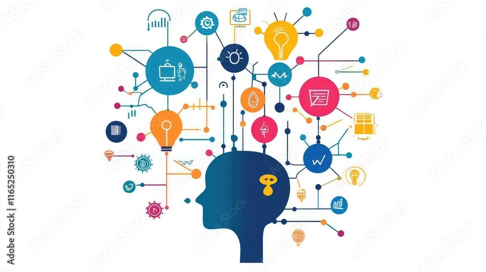 a creative mind map chart clipart, brainstorming process element, colorful connected nodes, flat design, isolated on white background a creative mind map chart clipart, brainstorming process element, colorful connected nodes, flat design, isolated on white background
