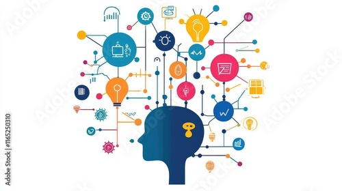 Wallpaper Mural a creative mind map chart clipart, brainstorming process element, colorful connected nodes, flat design, isolated on white background  Torontodigital.ca