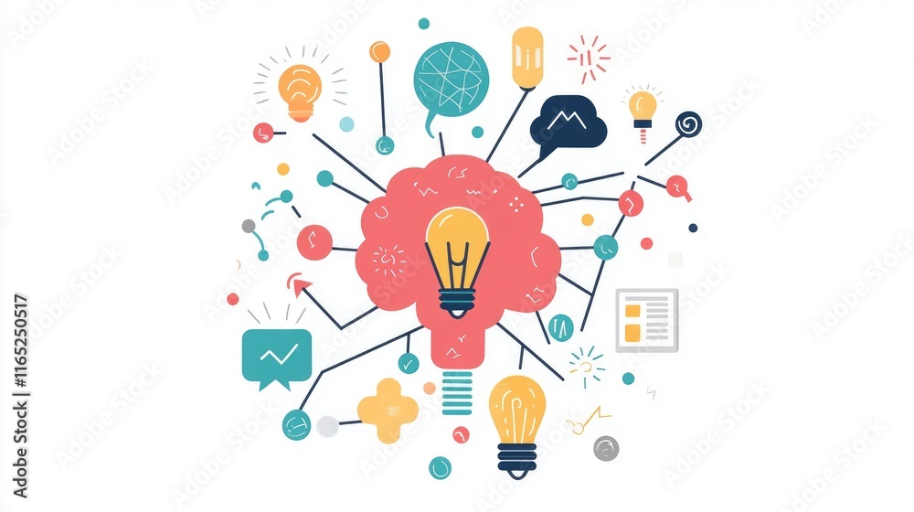 a creative mind map chart clipart, brainstorming process element, colorful connected nodes, flat design, isolated on white background a creative mind map chart clipart, brainstorming process element, colorful connected nodes, flat design, isolated on white background
