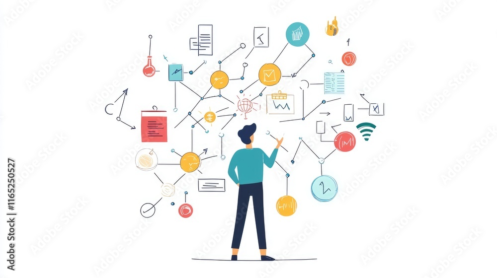 a creative mind map chart clipart, brainstorming process element, colorful connected nodes, flat design, isolated on white background a creative mind map chart clipart, brainstorming process element, colorful connected nodes, flat design, isolated on white background