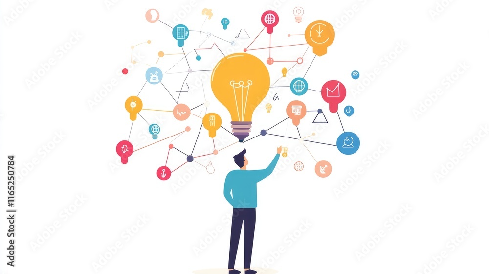 a creative mind map chart clipart, brainstorming process element, colorful connected nodes, flat design, isolated on white background a creative mind map chart clipart, brainstorming process element, colorful connected nodes, flat design, isolated on white background
