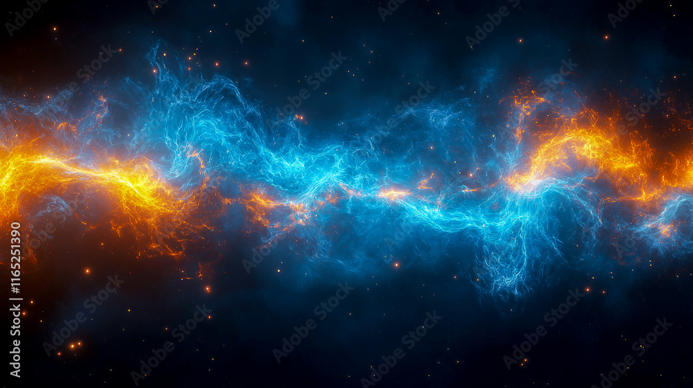 Fototapeta premium Energy shock wave: a blue shockwave that spreads from the center point, illuminating the entire black background