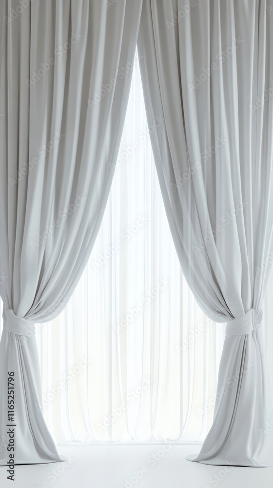Elegant White Curtains Draped Gracefully Across a Window, Perfect Interior Design Elegant White Curtains Draped Gracefully Across a Window, Perfect Interior Design