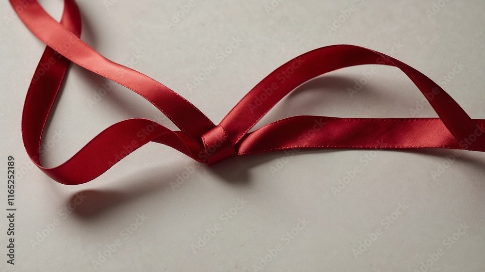 Vibrant red ribbon elegantly placed on a soft neutral background Vibrant red ribbon elegantly placed on a soft neutral background