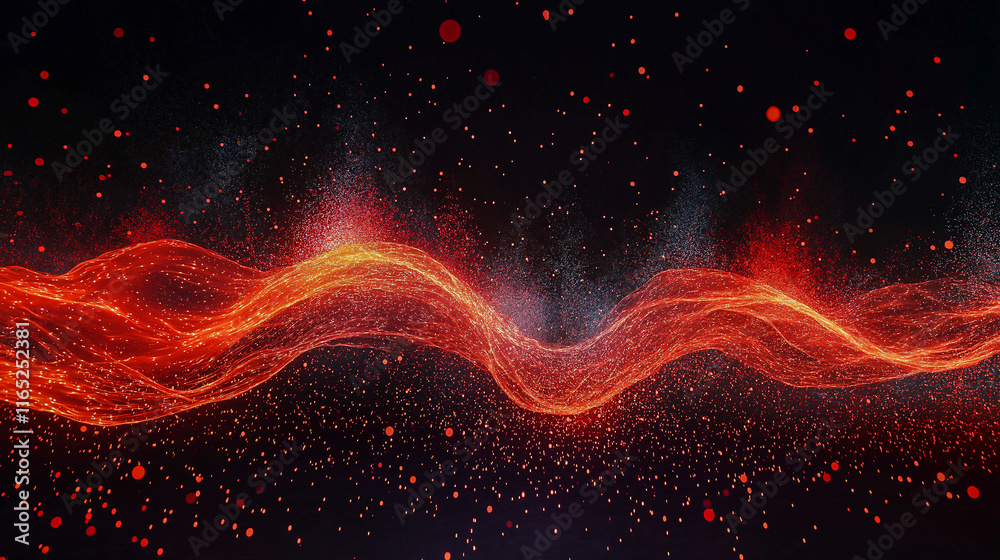 Fototapeta premium Energy shock wave, a red shock wave spreading from the central point, illuminates the entire black background
