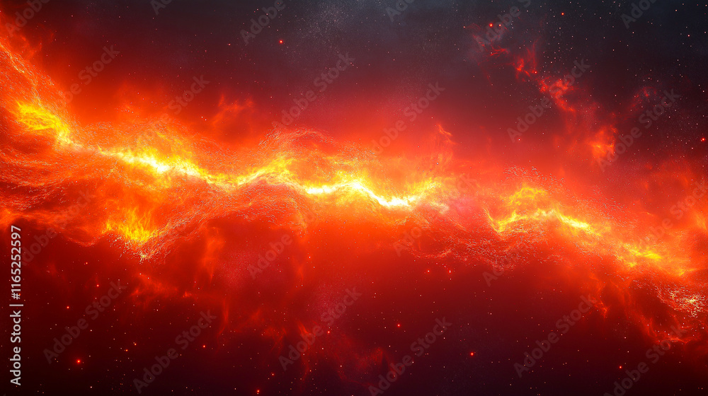 Fototapeta premium Energy shock wave, a red shock wave spreading from the central point, illuminates the entire black background