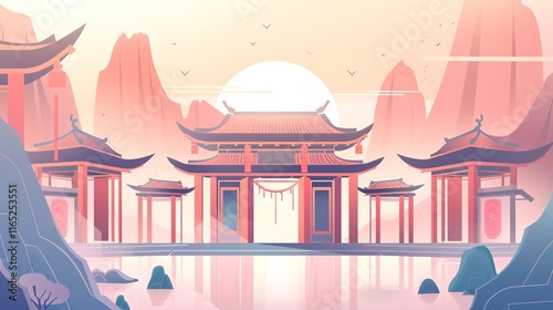 Fantasy landscape Oriental chinese temple fantasy