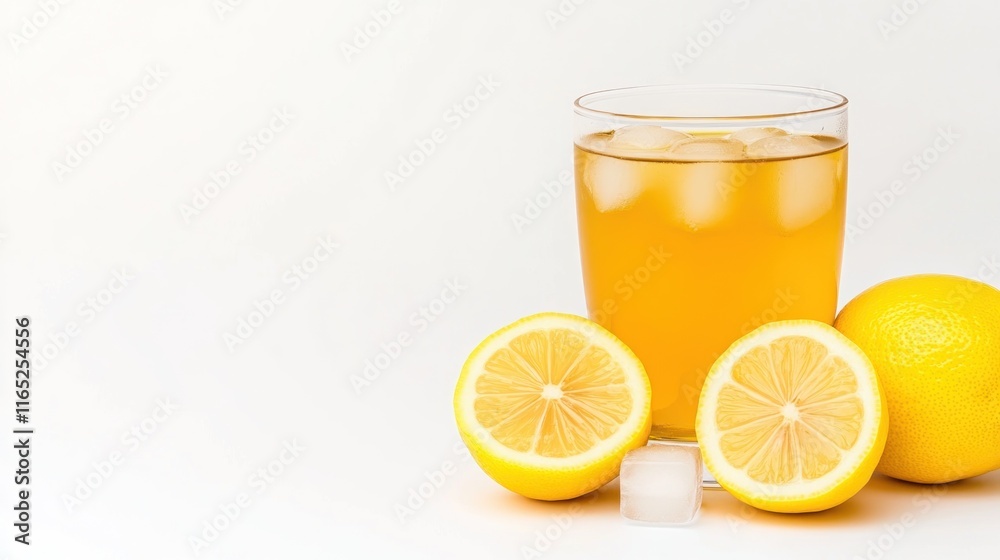 Refreshing glass of lemon drink with fresh lemons beside it. Refreshing glass of lemon drink with fresh lemons beside it.