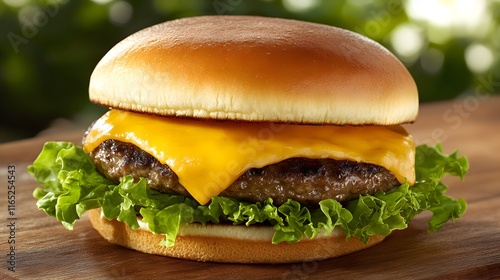 Delicious Cheeseburger with Lettuce on a Bun photo