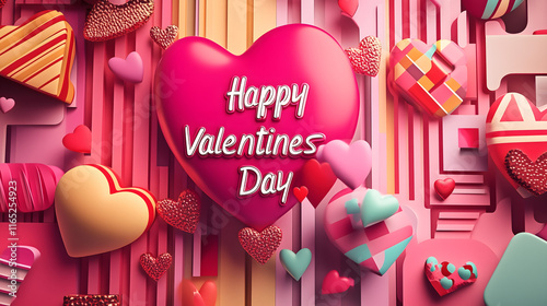 Valentine’s Day 3D Heart Design – Romantic Pink and Red Abstract Artwork, Perfect for Love Celebration, Couples, and Special Occasions – High-Quality Vibrant Colors and Festive Decoration for Cards an