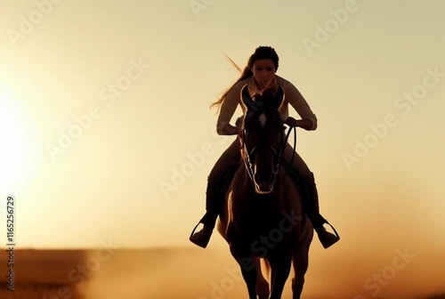 Equestrian galloping towards sunset: a horseback riding adventure