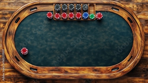 Overhead view of poker table with chips.