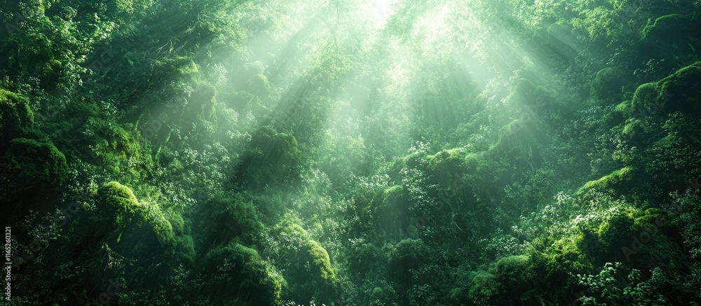 Fototapeta premium Enchanted Forest: Sunbeams Dance Through Lush Greenery