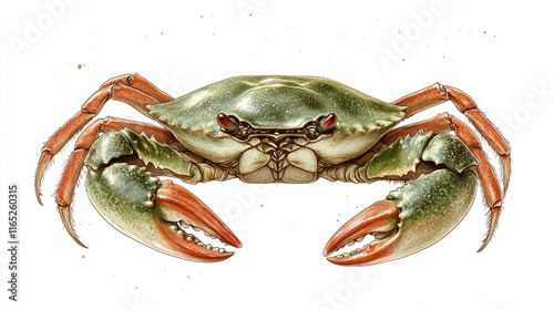 Green crab detailed illustration, front view. photo