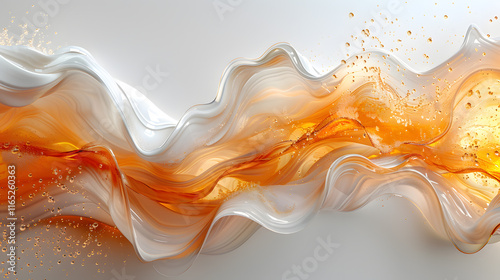 The ethereal abstract design showcases intricate orange and white waves, evoking fluidity and energy in a lively and dynamic manner, embodying a vibrant and creative aesthetic