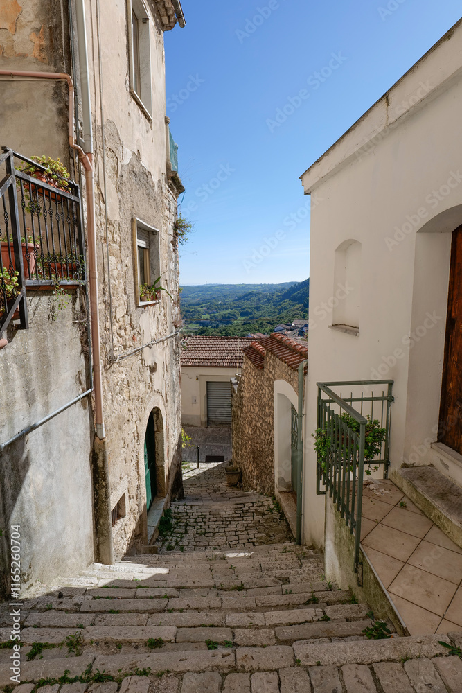 Naklejka premium A street among the picturesque of Morcone, a town in the province of Benevento, Italy. 