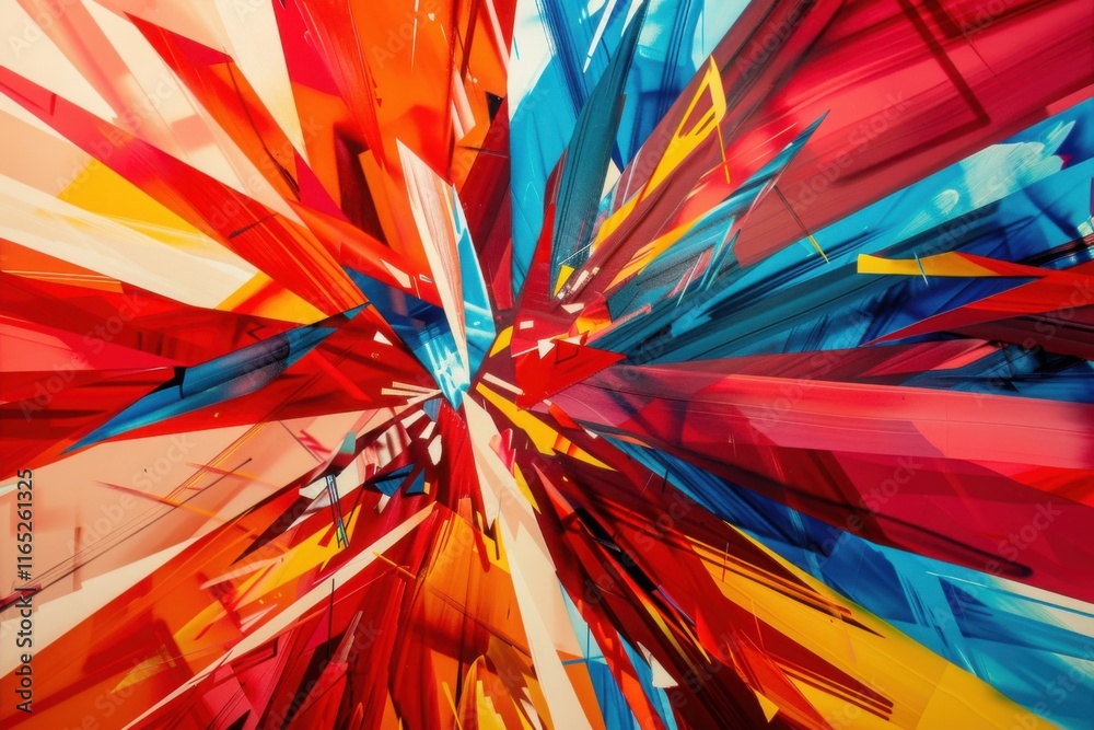 Vibrant Abstract Art: An Explosion of Color and Geometric Shapes in Dynamic Composition