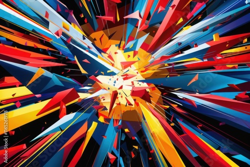 Abstract Colorful Explosion of Geometric Shapes: A Vibrant Burst of Energy and Dynamism