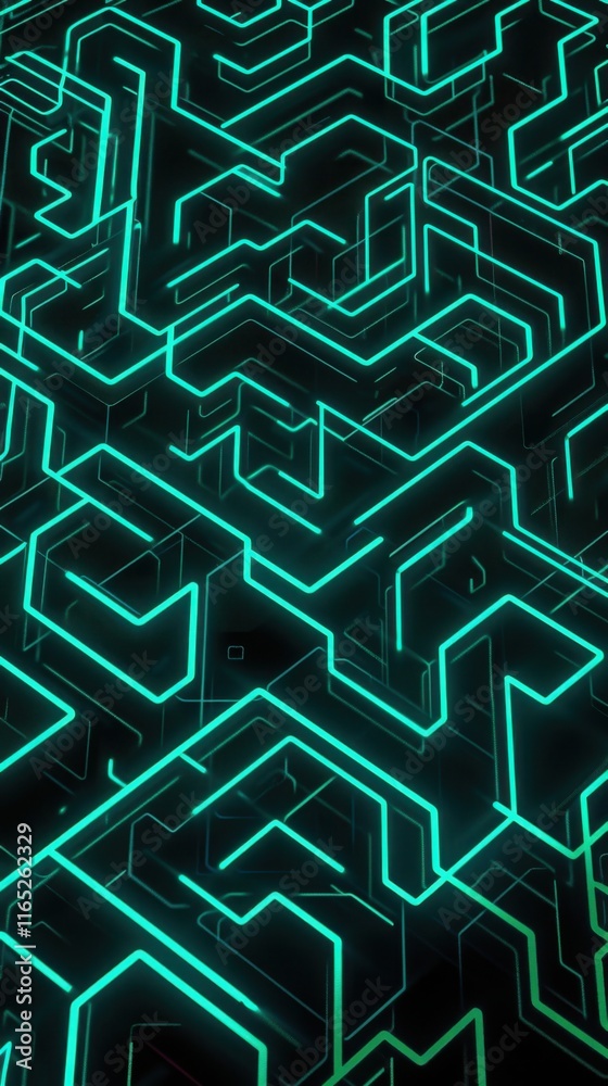 Abstract Teal Neon Circuit Lines Digital Art Background Wallpaper