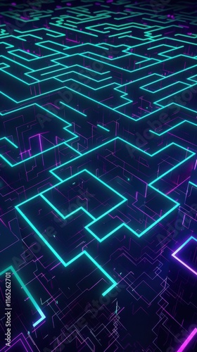 Obraz na płótnie Abstract Neon Circuit Board Maze: A Futuristic Digital Landscape of Glowing Lines and Complex Pathways w salonie