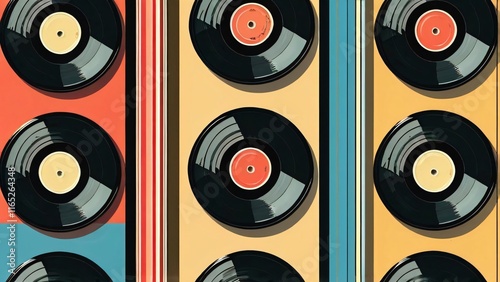 World Vinyl Record Day Celebration: Retro Music Enthusiasts Enjoying Vintage Records Against Vibrant Backdrops