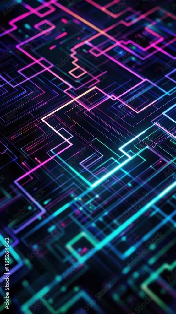 Abstract Digital Network Glowing Lines Neon Circuit Board Technology Background