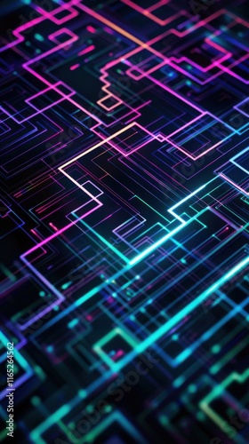 Obraz na płótnie Abstract Digital Network Glowing Lines Neon Circuit Board Technology Background w salonie