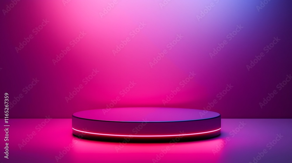 Sleek Metallic 3D Podium Glowing in Minimalist Room Sleek Metallic 3D Podium Glowing in Minimalist Room