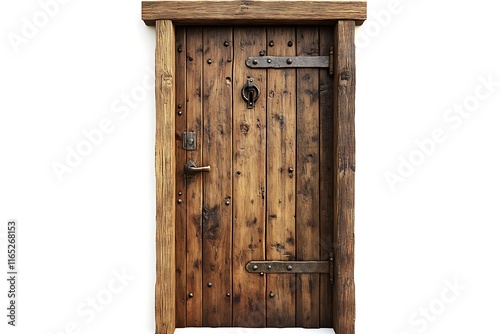 Old wooden door isolated on white background with clipping path.