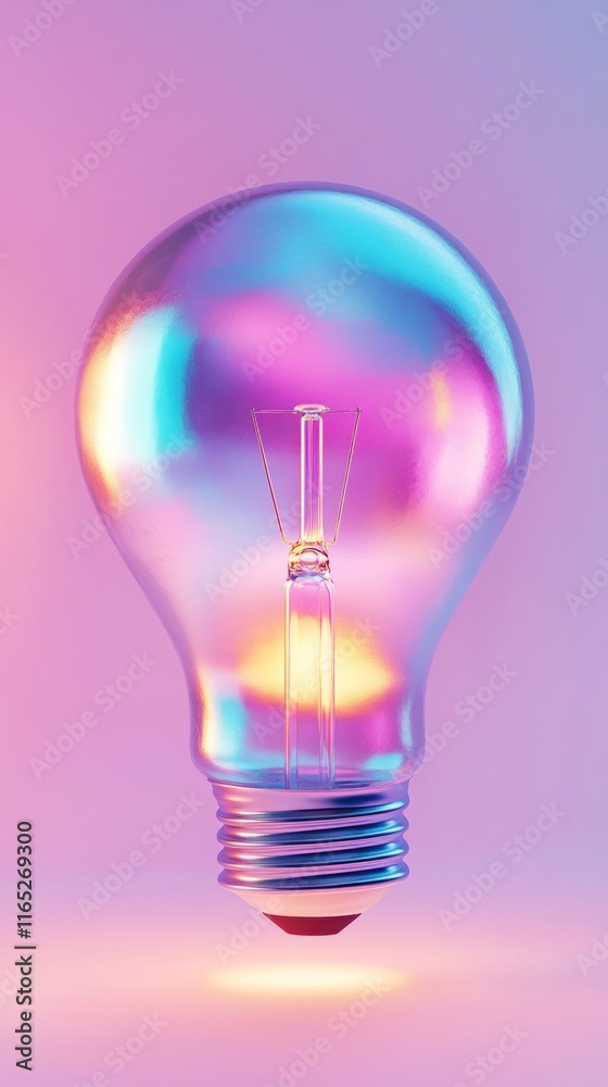 A Radiant Holographic Lightbulb: A Stunning 3D Render of a Futuristic Lightbulb with Iridescent Reflections and Vibrant Colors A Radiant Holographic Lightbulb: A Stunning 3D Render of a Futuristic Lightbulb with Iridescent Reflections and Vibrant Colors