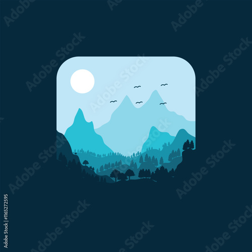 Vector landscape with beautiful blue and flat color, suitable for use as additional design.