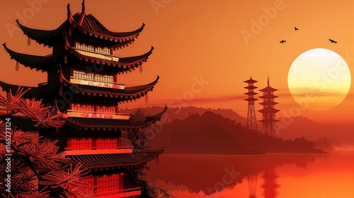 Fantasy art Oriental Fantasy landscape chinese temp