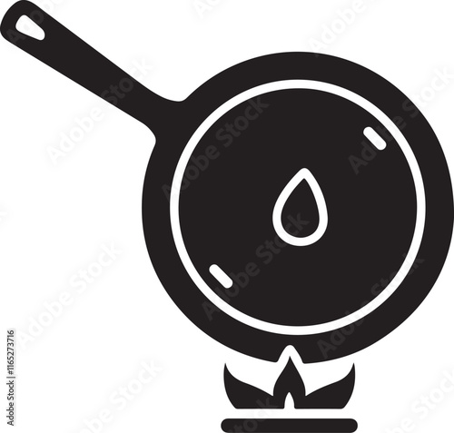 frying pan with a spoon,  frying pan icon silhouette vector style