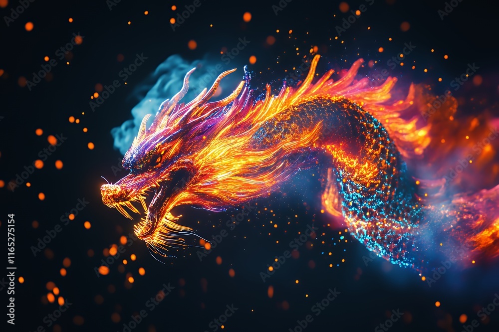 Obraz premium Fiery Dragon Emerging From Glowing Embers