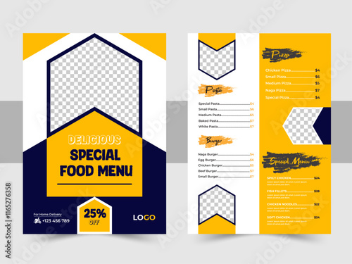 Restaurant fast food menu Design Template, Delicious Restaurant Food Menu Design appetizer Template, Elegant Food Menu Template and A4 set menu editable vector format