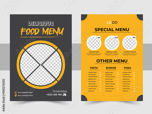 Restaurant fast food menu Design Template, Delicious Restaurant Food Menu Design appetizer Template, Elegant Food Menu Template and A4 set menu editable vector format