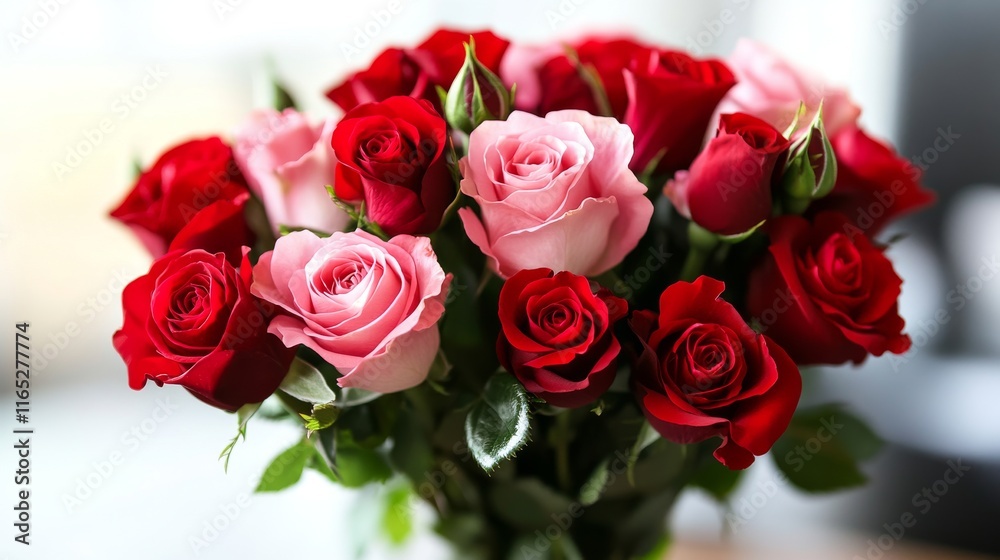 Obraz premium Picture of red and pink rose petals blooming , beautiful flower and authentic fragrance for wedding or valentine colorful bouquet, selective focus.