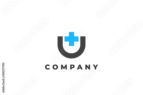 letter u with plus hospital symbol modern minimalist logo