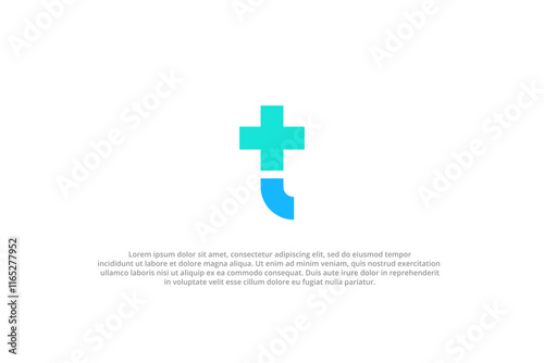 lowercase letter t with plus hospital symbol modern minimalist logo