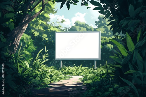 Blank Billboard Amid Lush Tropical Foliage photo