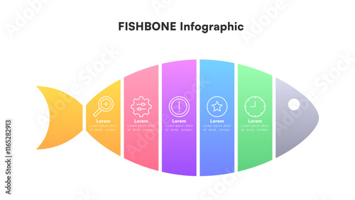 Colorful Fishbone Diagram Infographic with Icons and Five-Step Process