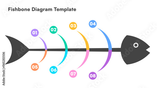 Colorful Fishbone Diagram Template with Eight Causes