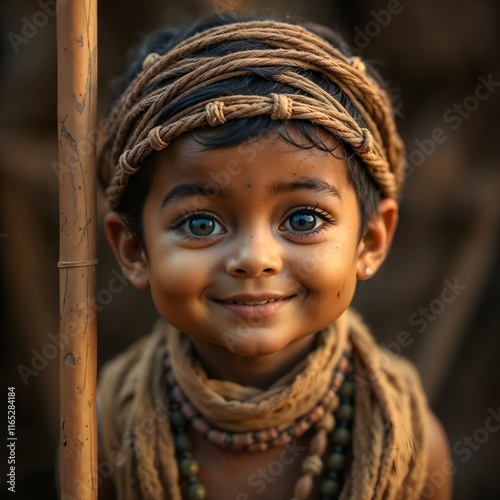 A child hold the spear at kavadi procession photo