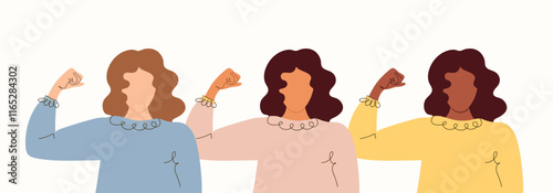 AccelerateAction banner. #Accelerateaction 2025. International Womens Day background in flat style. Faceless Womens with hand. 8 March Day. Modern isolated vector illustration.