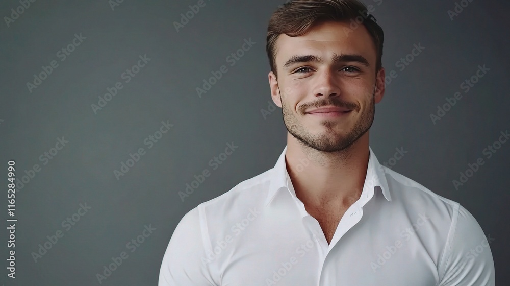 Obraz premium Smiling Young Businessman in Light Shirt with Confidence and Charm